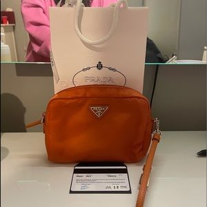 PRADA NYLON COSMETIC CASE IN PAPAYA